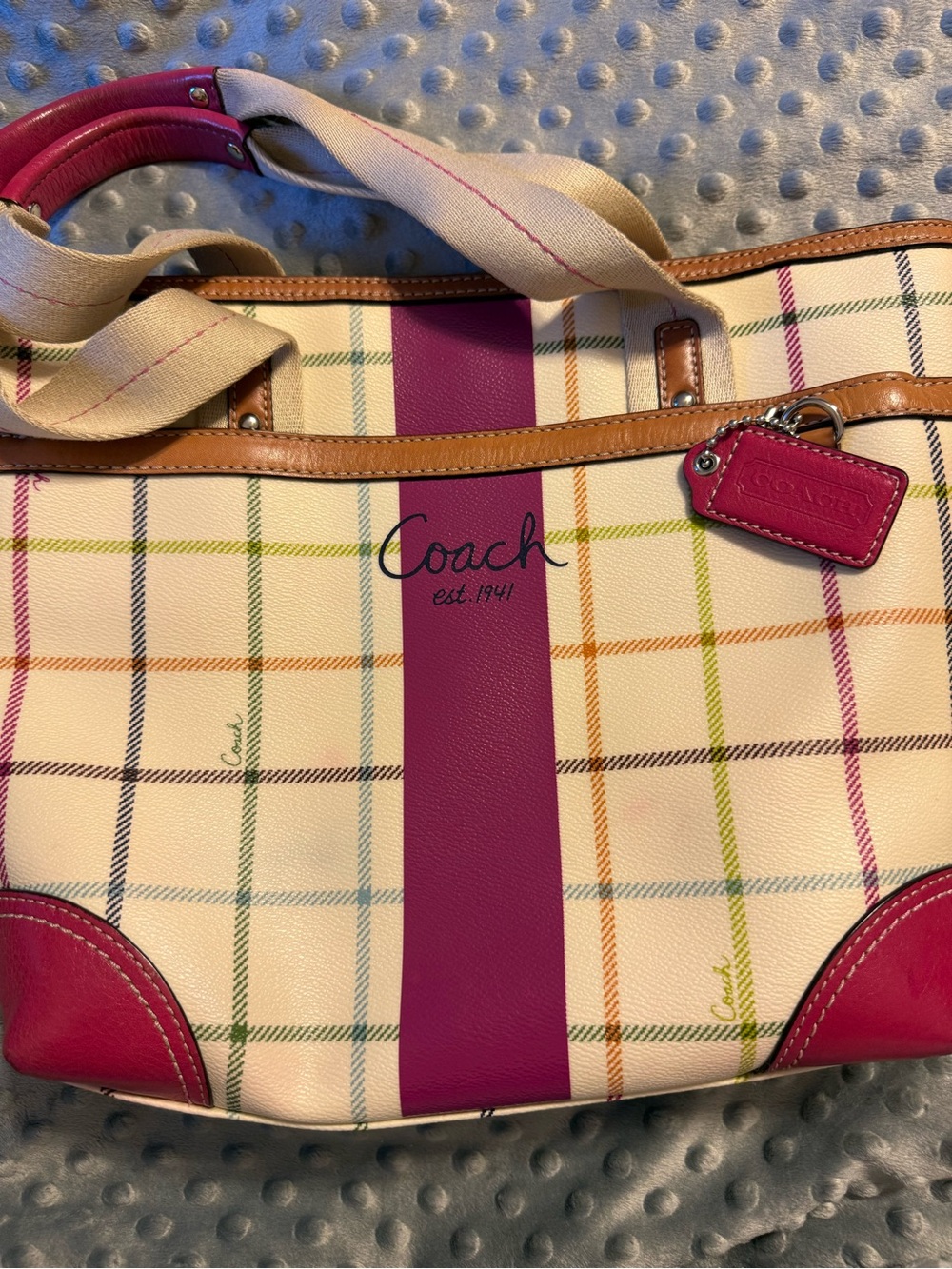 Vintage Coach Heritage Stripe Tattersall Small City Tote
